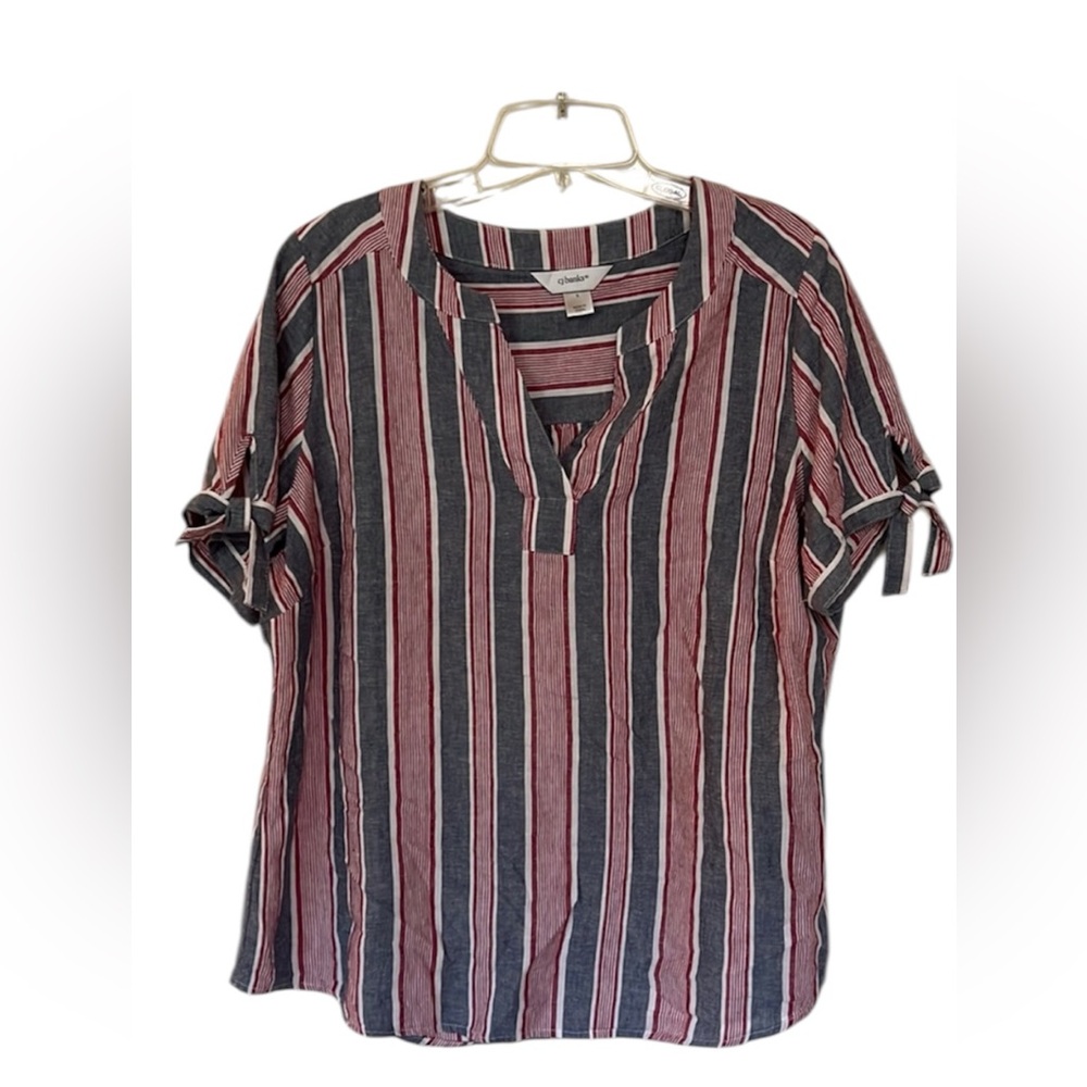 Christopher & Banks Red Blue Stripe Linen Blend Top size 0X